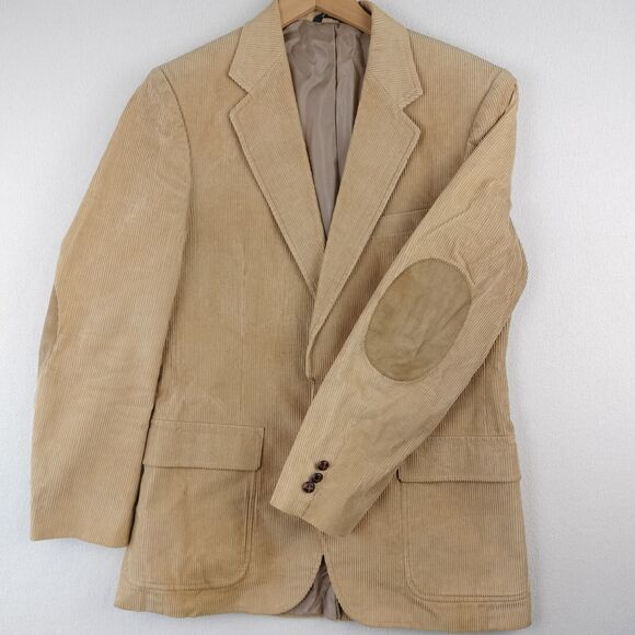 VTG McGregor Corduroy Blazer Mens Size 40 Tan Wide Whale Sport Coat Elbow Patch - Picture 1 of 16